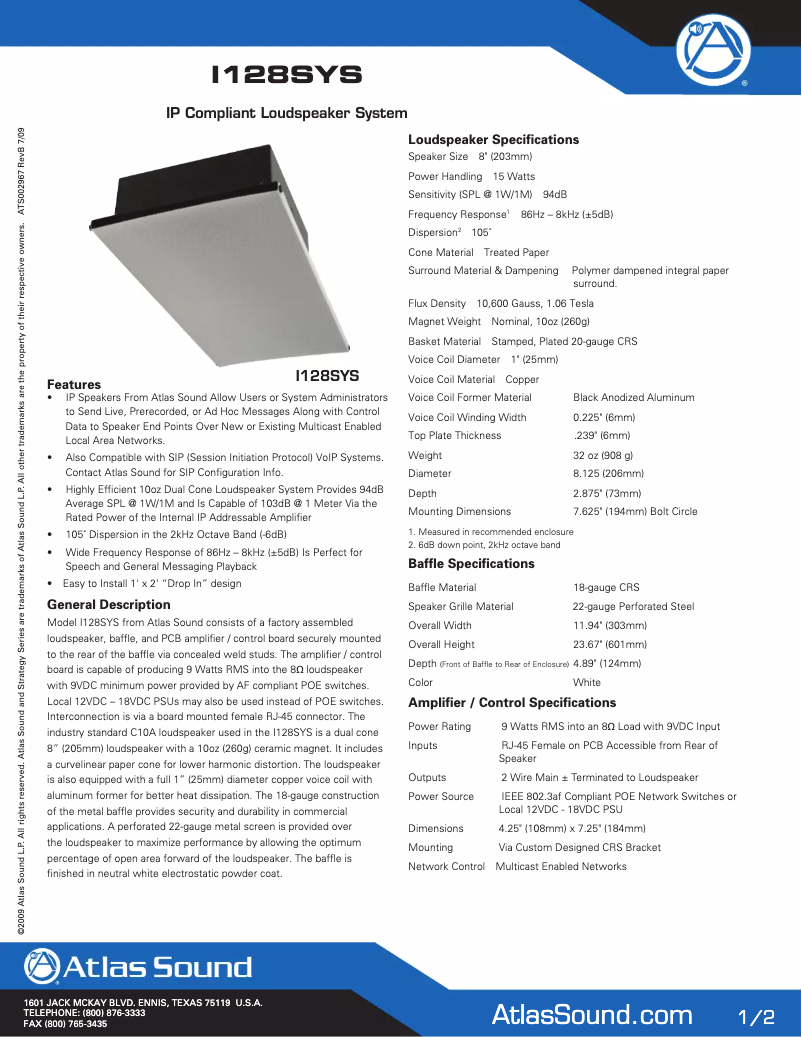 First page image of the manual for I128SYS