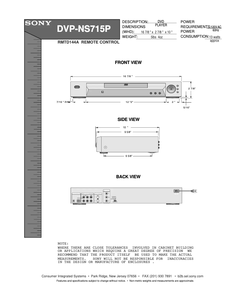 Page 1 of the manual Installation Guide Sony DVP-NS715P