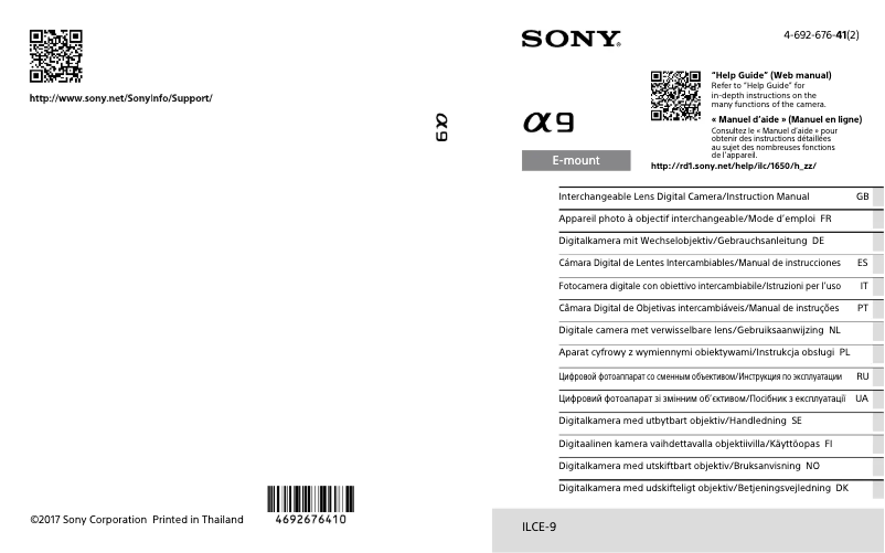 Page 1 of the manual User Manual Sony Alpha A9