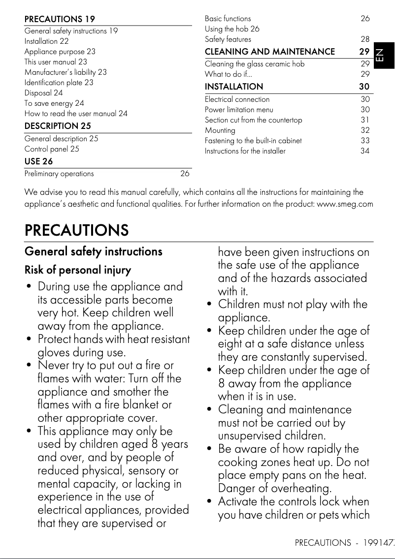 Page 1 of the manual User Manual Smeg SI1B2642D