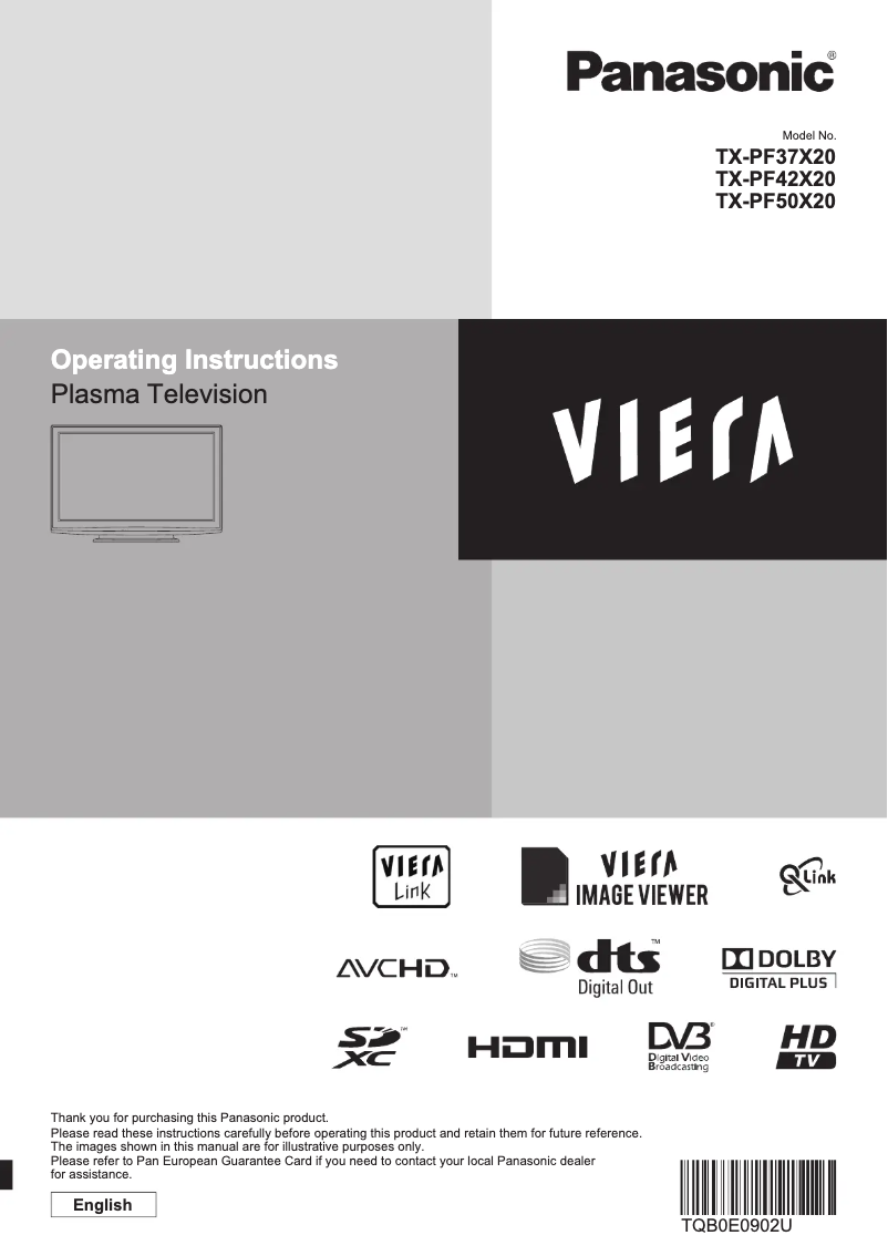 First page image of the manual for Viera TX-PF50X20