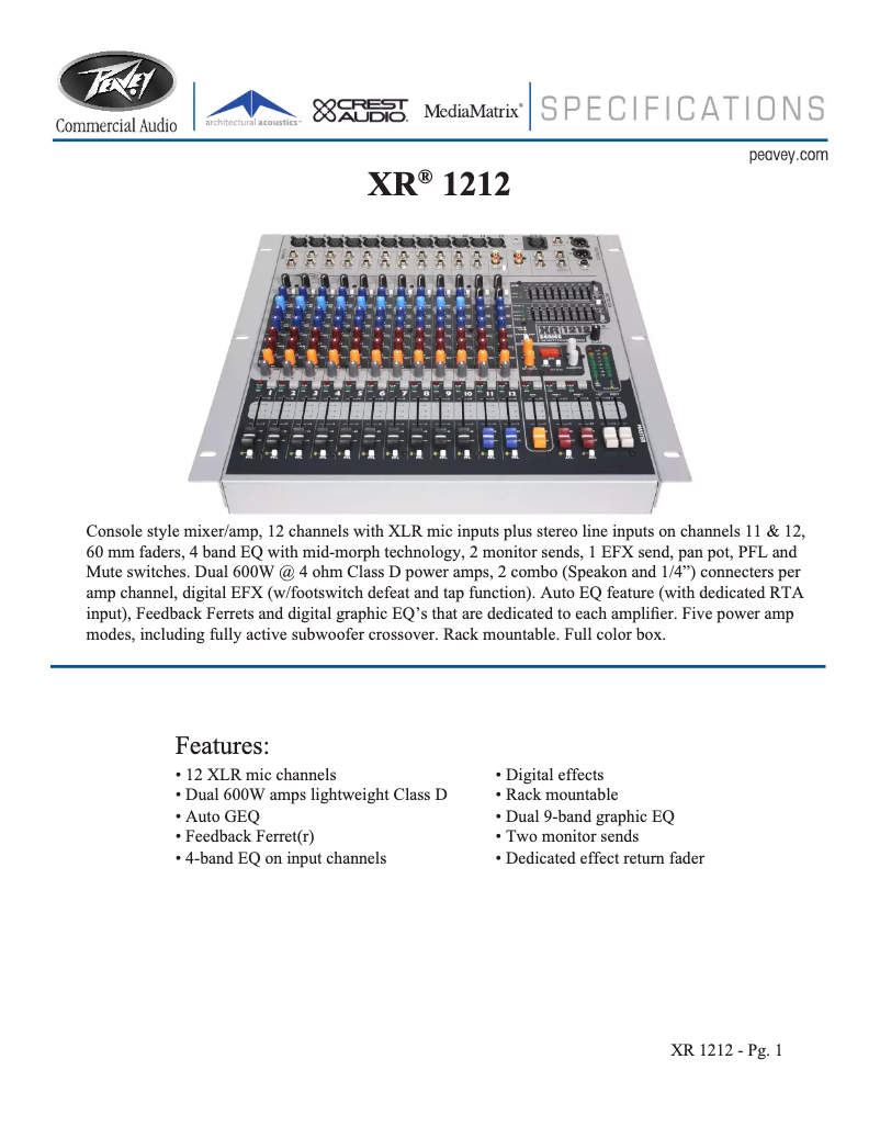 First page image of the manual for XR 1212
