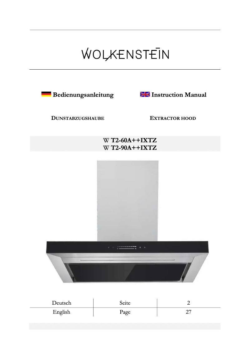 Page 1 of the manual User Manual Wolkenstein W T2-90A++IXTZ