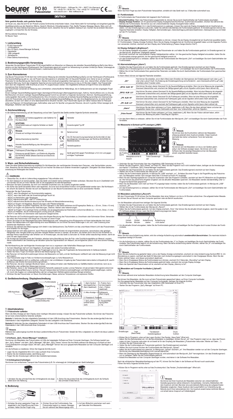 Page 1 of the manual User Manual Beurer PO 80