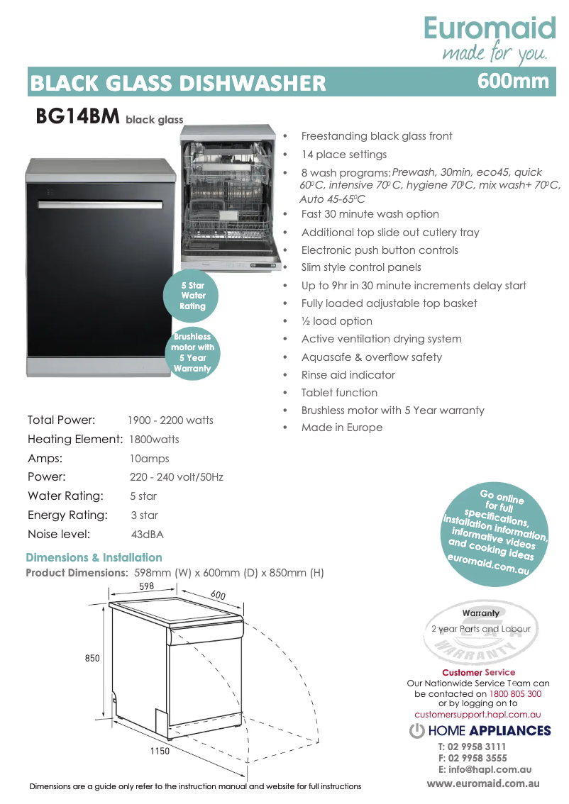 Page 1 of the manual Technical Sheet Euromaid BG14BM