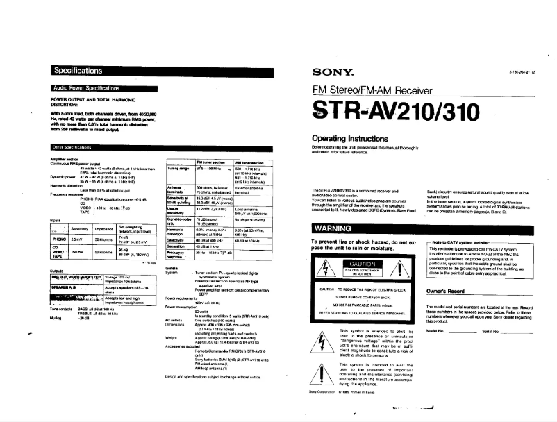 Page 1 of the manual User Manual Sony STR-AV210