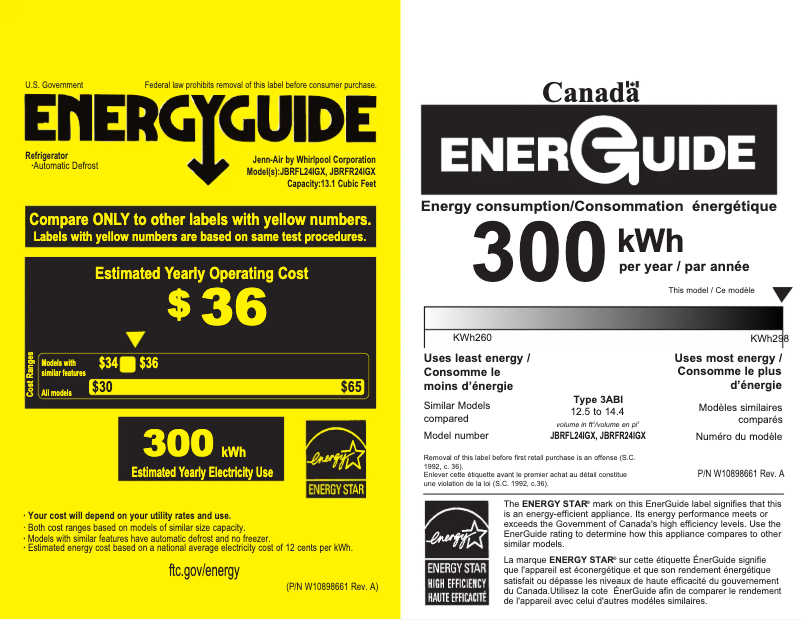 Page 1 of the manual Energy Label JennAir JBRFR24IGX