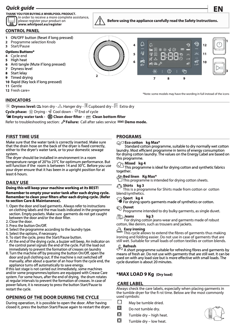 Page 1 of the manual User Manual Whirlpool FT M22 9X2 UK