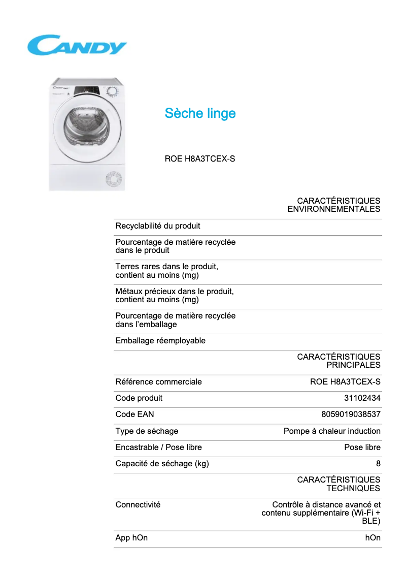 First page image of the manual for ROE H8A3TCEX-S