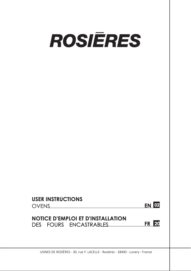 Page 1 of the manual User Manual Rosieres RFZP 587IN WIFI
