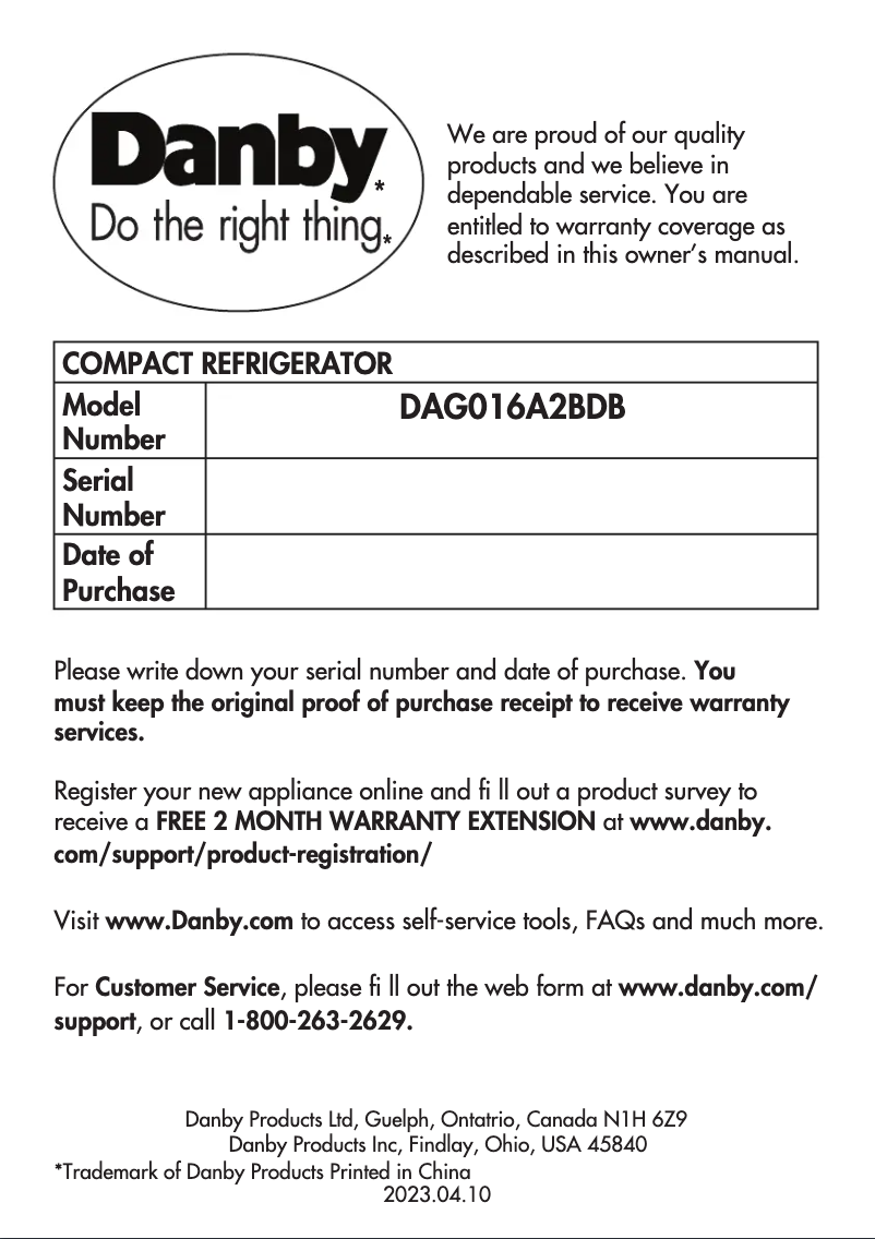 First page image of the manual for DAG016A2BDB