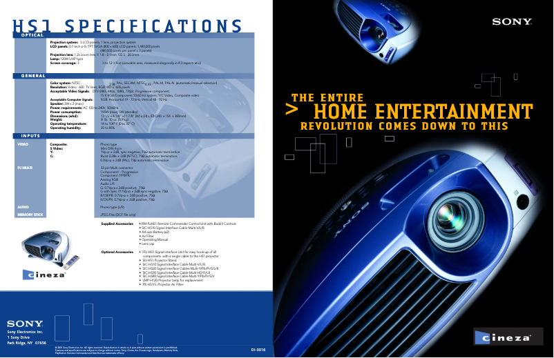 Page 1 of the manual Brochure Sony VPL-HS1