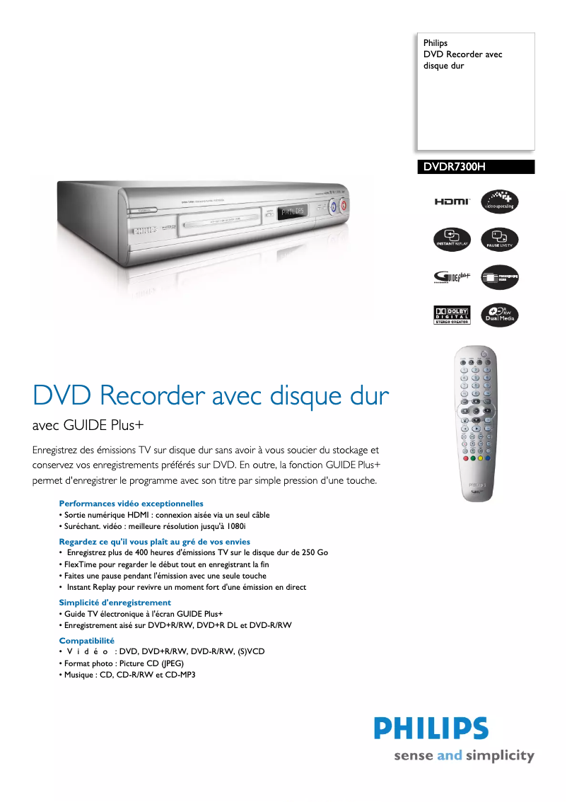 Page 1 of the manual Technical Sheet Philips DVDR7300H