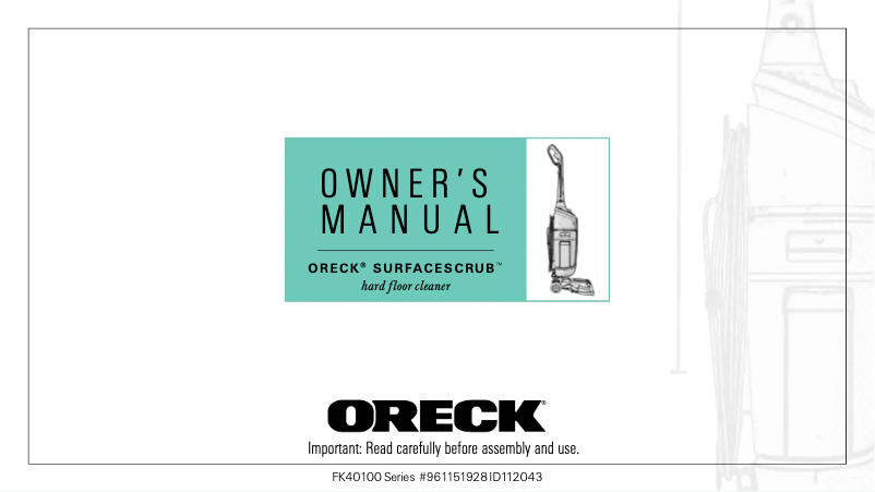 Page 1 of the manual User Manual Oreck SurfaceScrub FK40100PC