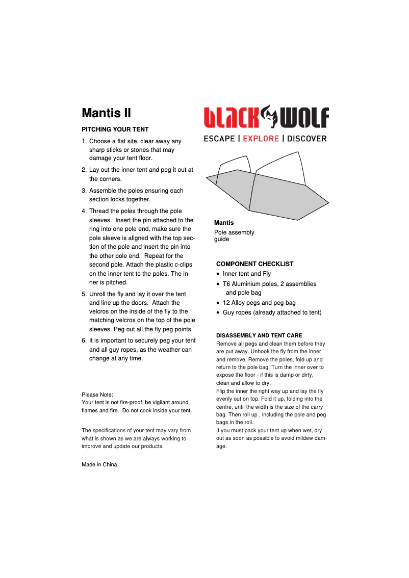 Page 1 of the manual User Manual Black Wolf Mantis I
