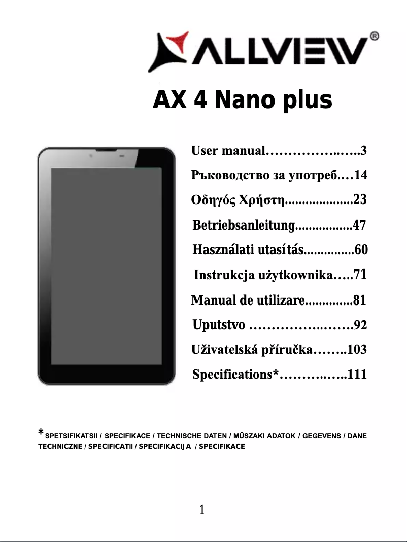 First page image of the manual for AX 4 Nano Plus