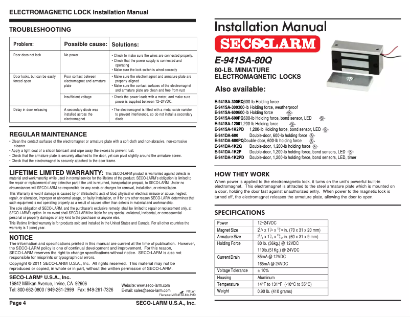 First page image of the manual for E-941SA-80Q