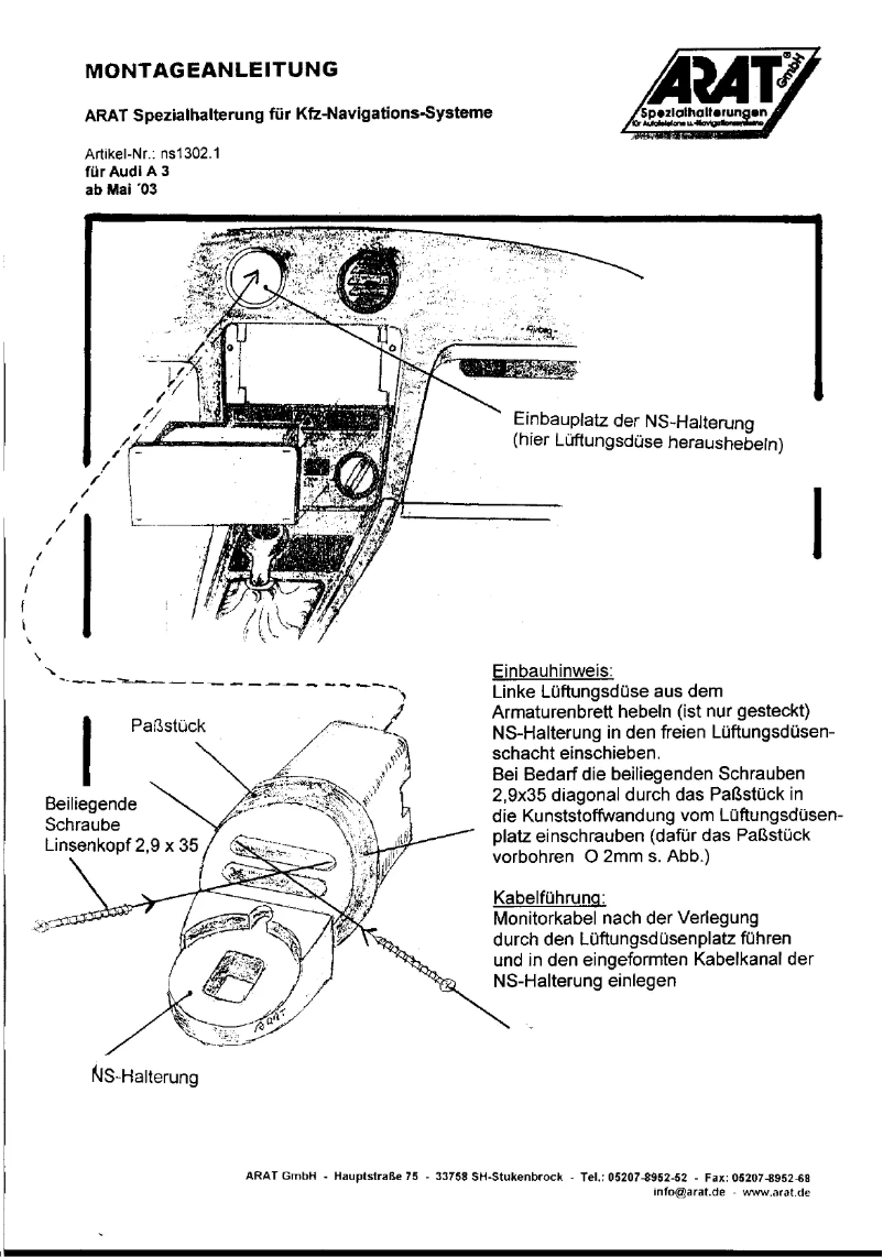 Page 1 of the manual User Manual Arat NS1302.1
