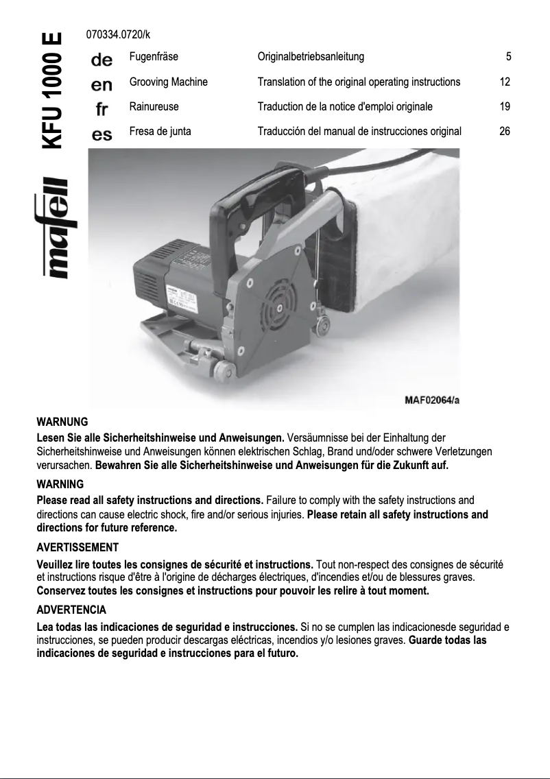 Page 1 of the manual User Manual Mafell KFU 1000 E