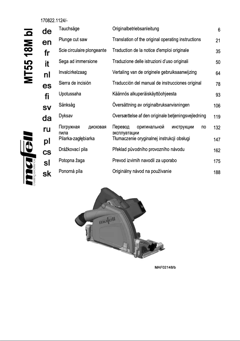 First page image of the manual for MT55 18M bl