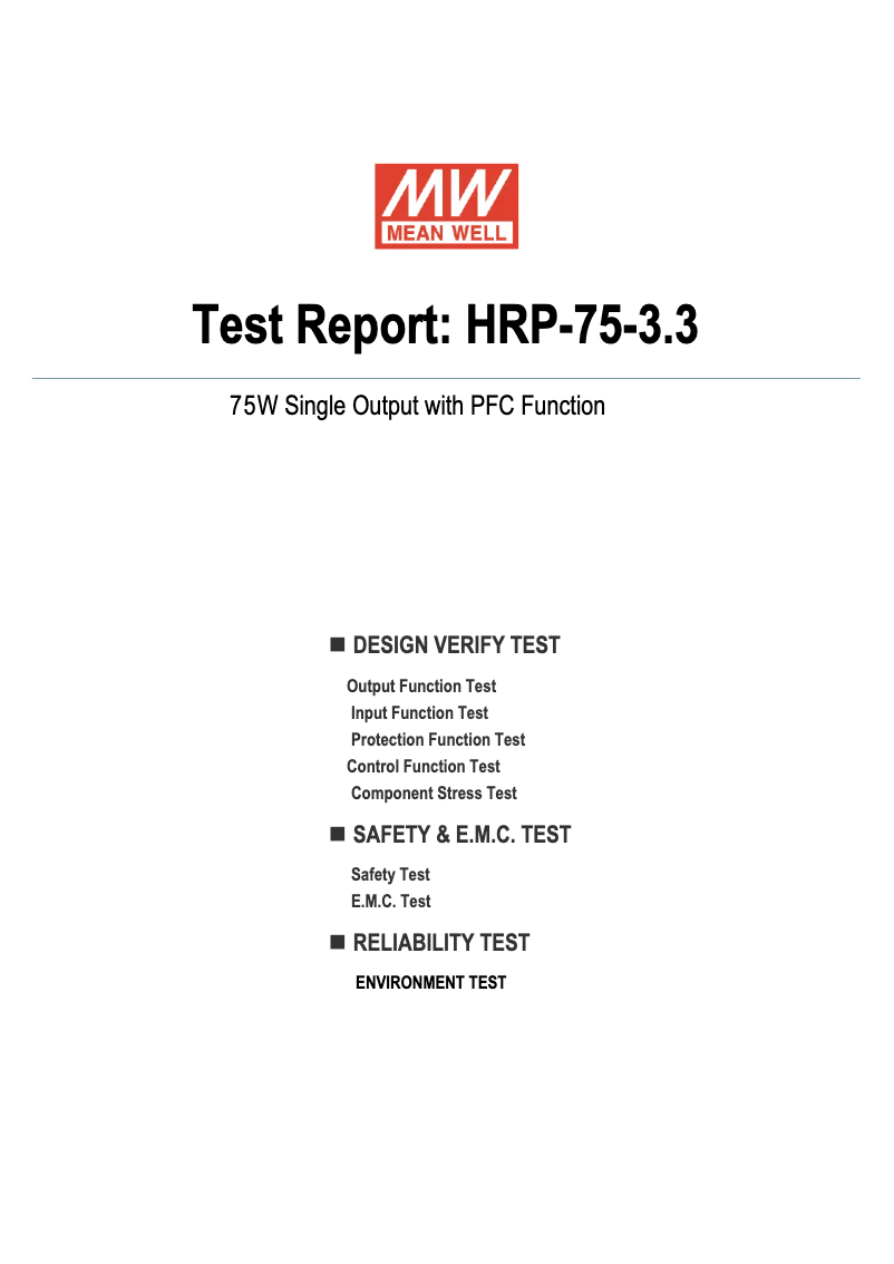 Page 1 of the manual Technical Sheet Mean Well HRP-75-3.3