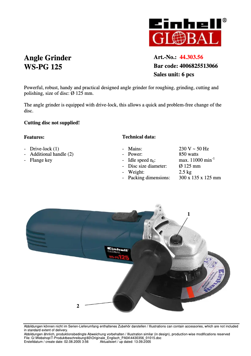 First page image of the manual for WS-PG 125