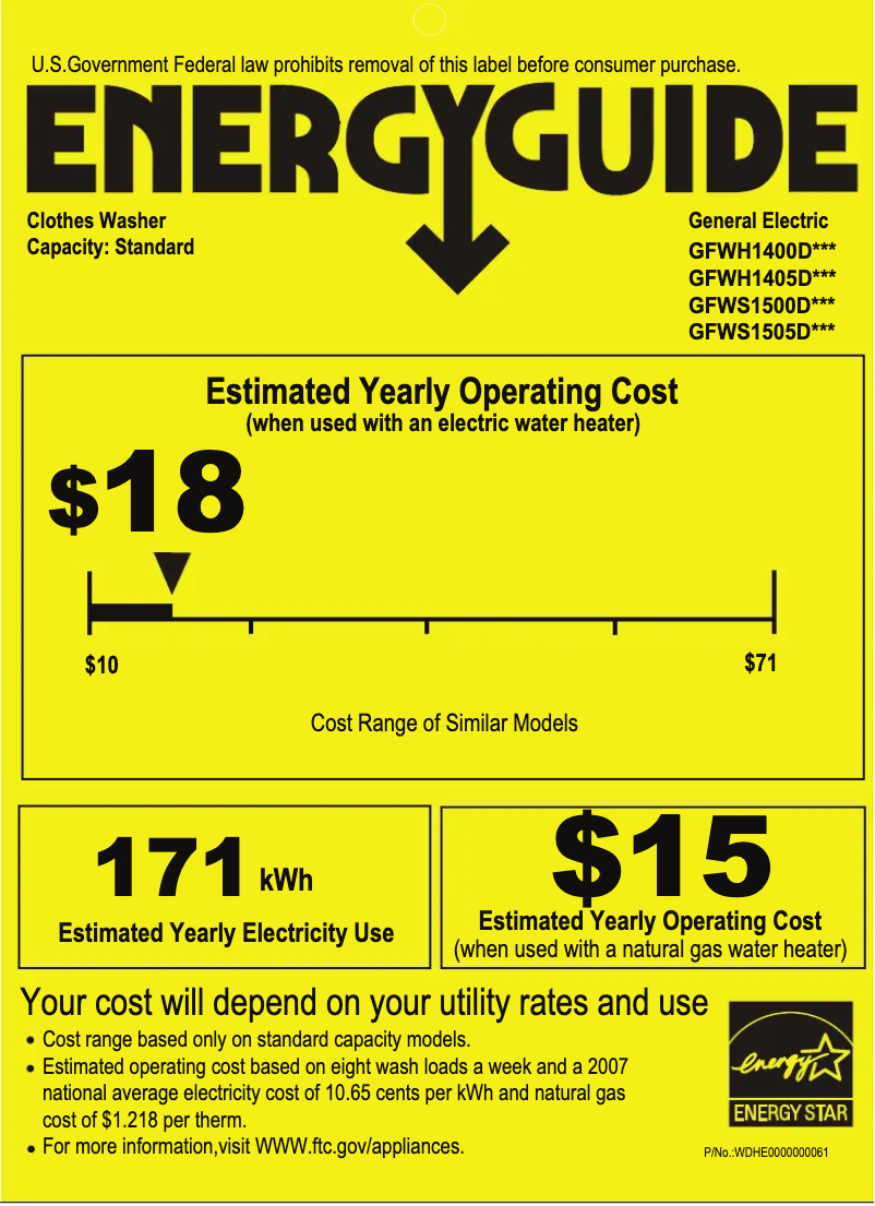 Page 1 of the manual Energy Label GE GFWH1400DWW