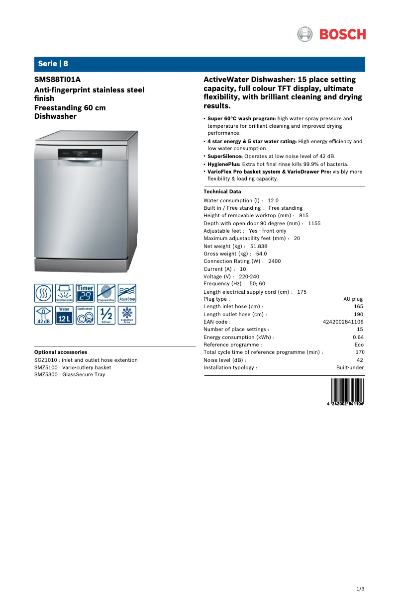 First page image of the manual for SMS88TI01A