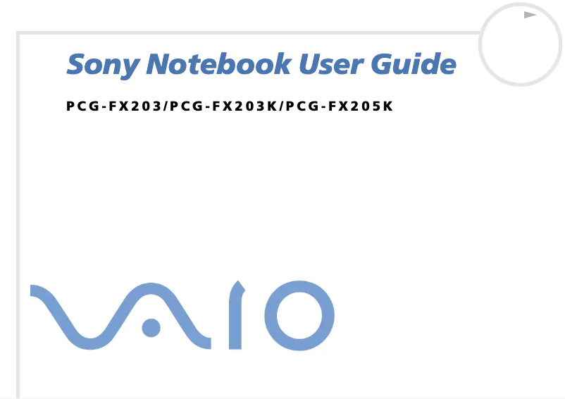 First page image of the manual for Vaio PCG-FX205K