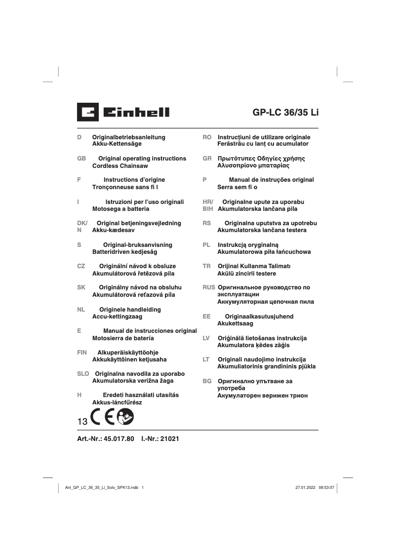 First page image of the manual for GP-LC 36/35 Li