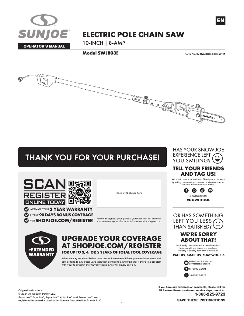 First page image of the manual for SWJ803E
