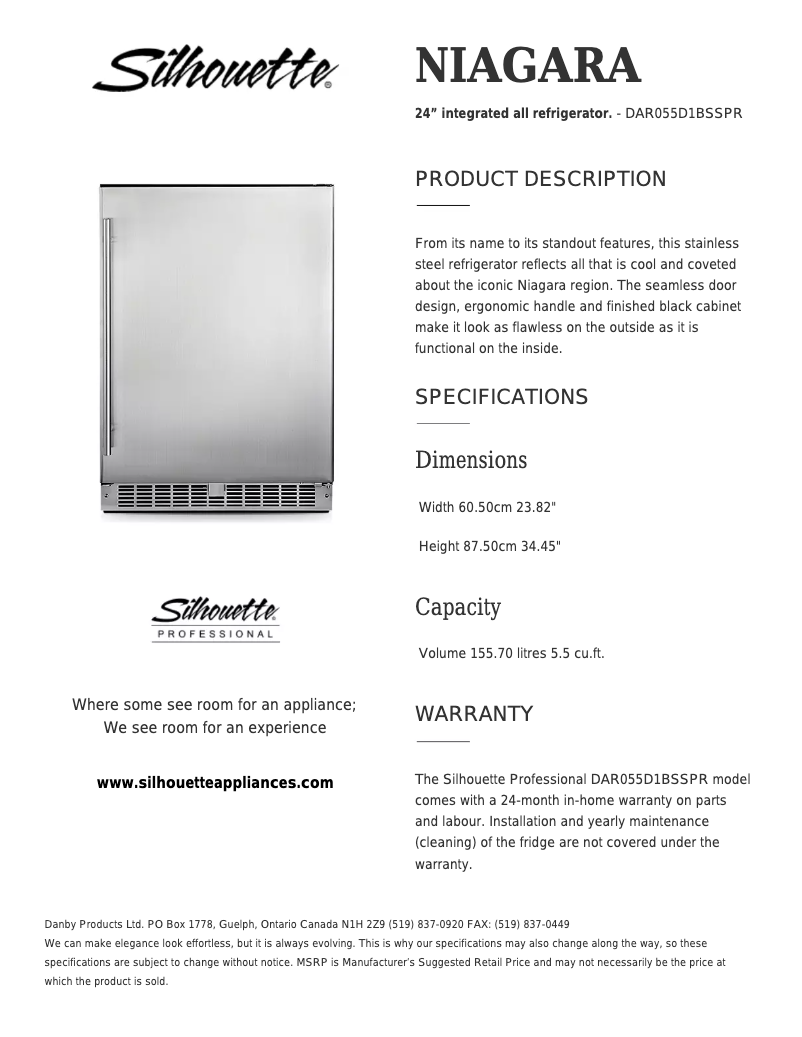 Page 1 of the manual Technical Sheet Danby DAR055D1BSSPR