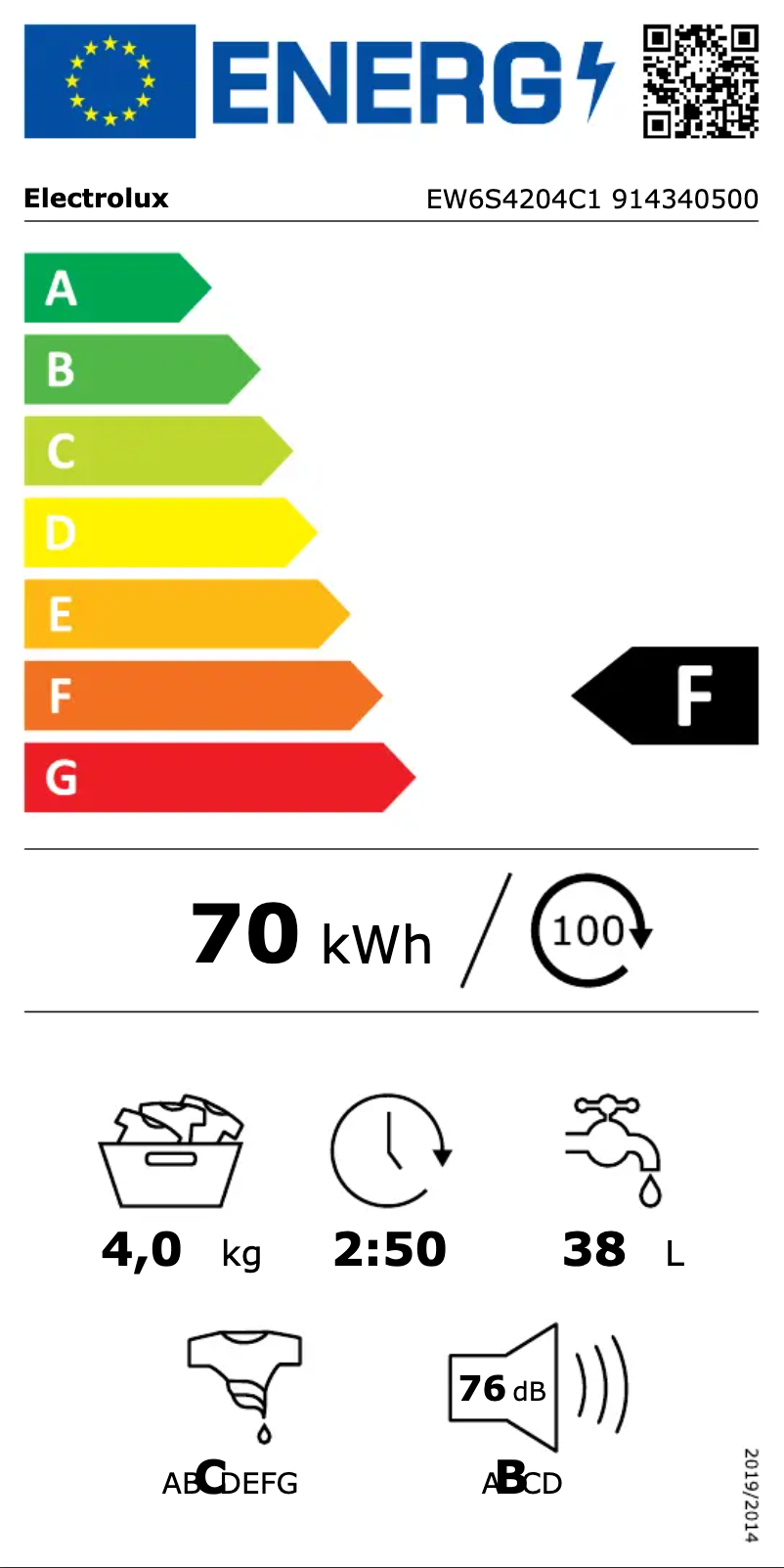 Page 1 of the manual Energy Label Electrolux EW6S4204C1