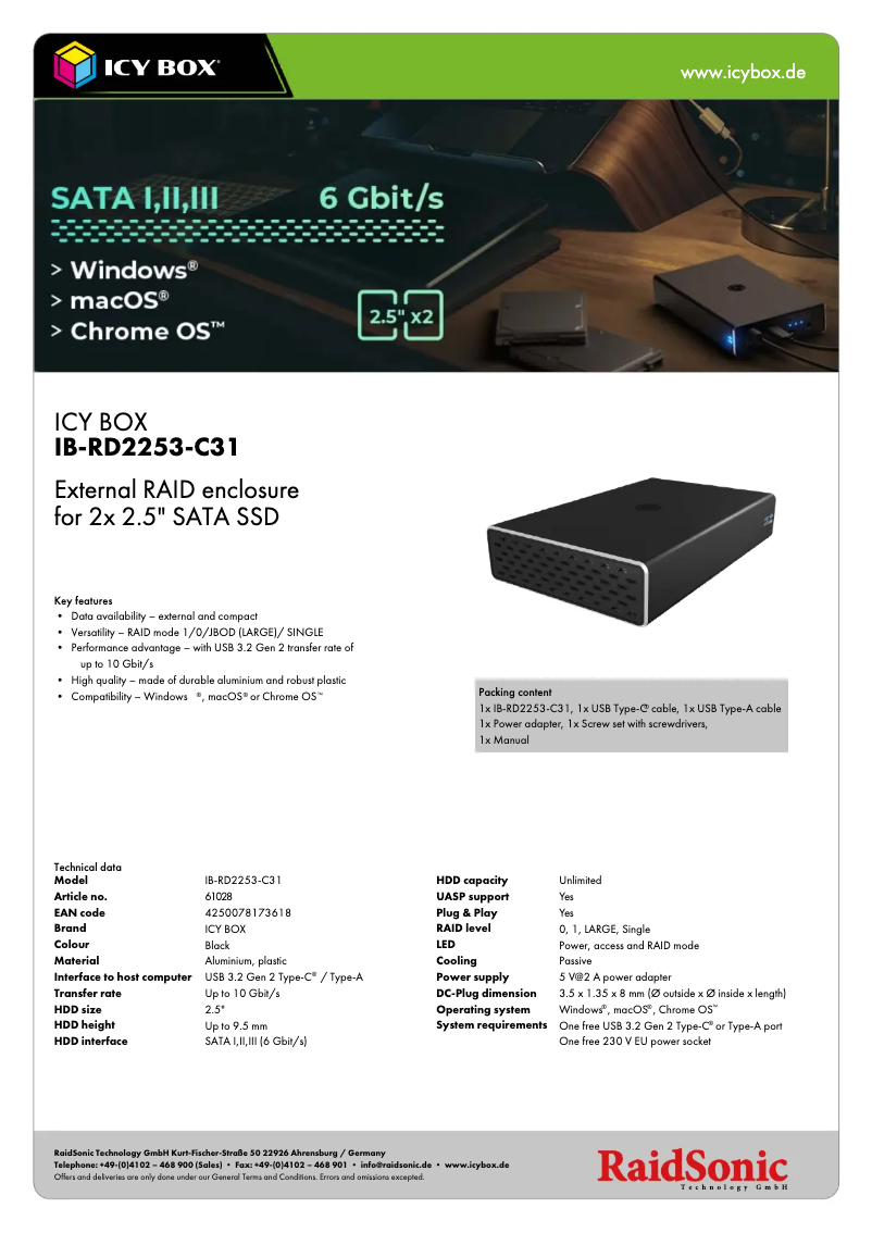 Page 1 of the manual Technical Sheet Icy Box IB-RD2253-C31