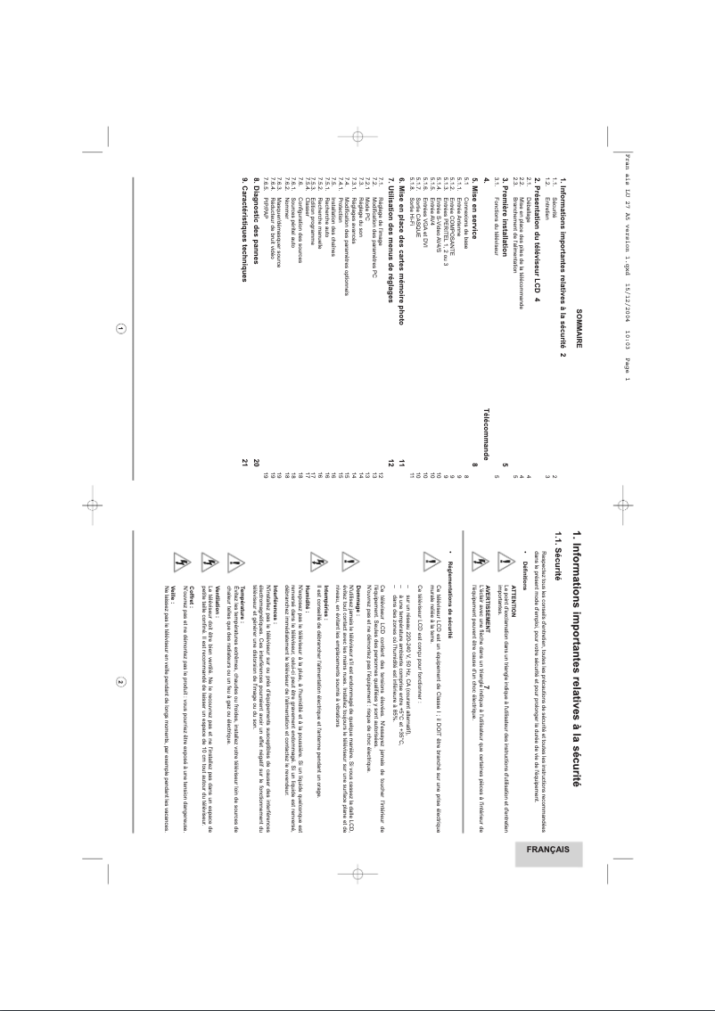 Page 1 of the manual User Manual Sagem Axium HD-L27