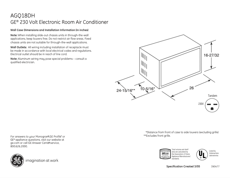 First page image of the manual for AGQ18DH