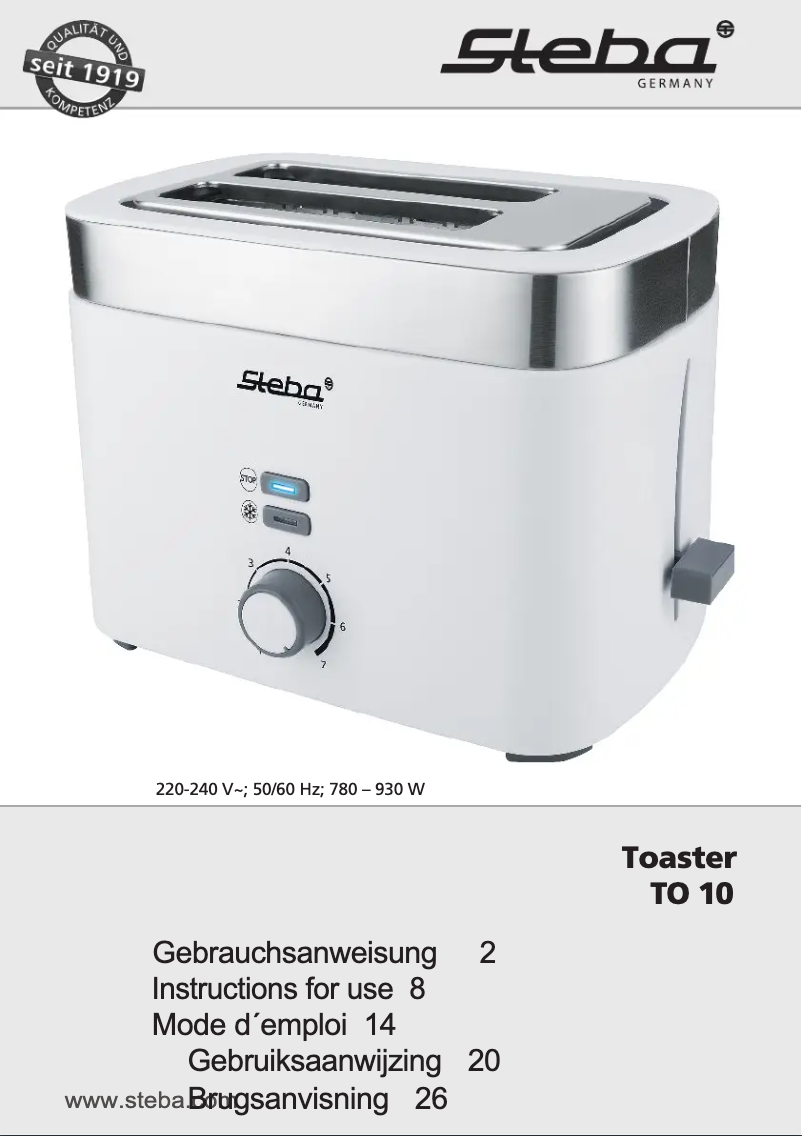 Page 1 of the manual User Manual Steba TO 10