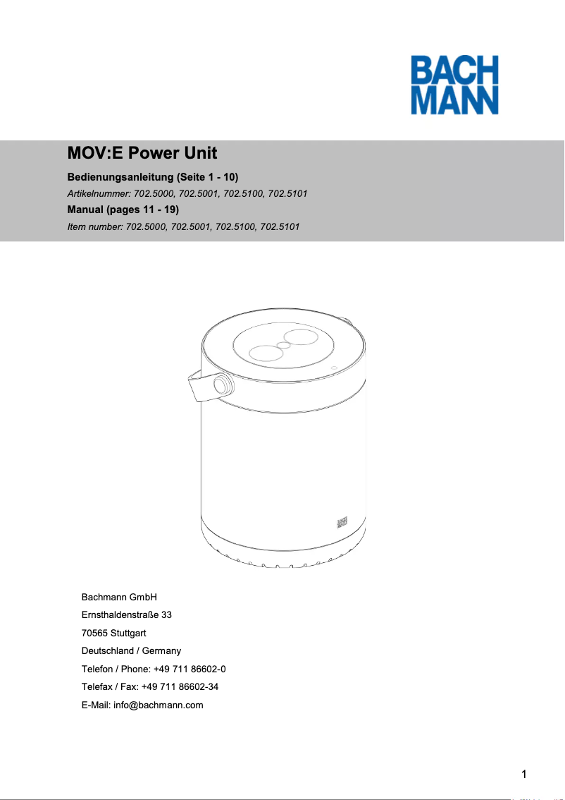 Page 1 of the manual User Manual Bachmann MOV:E