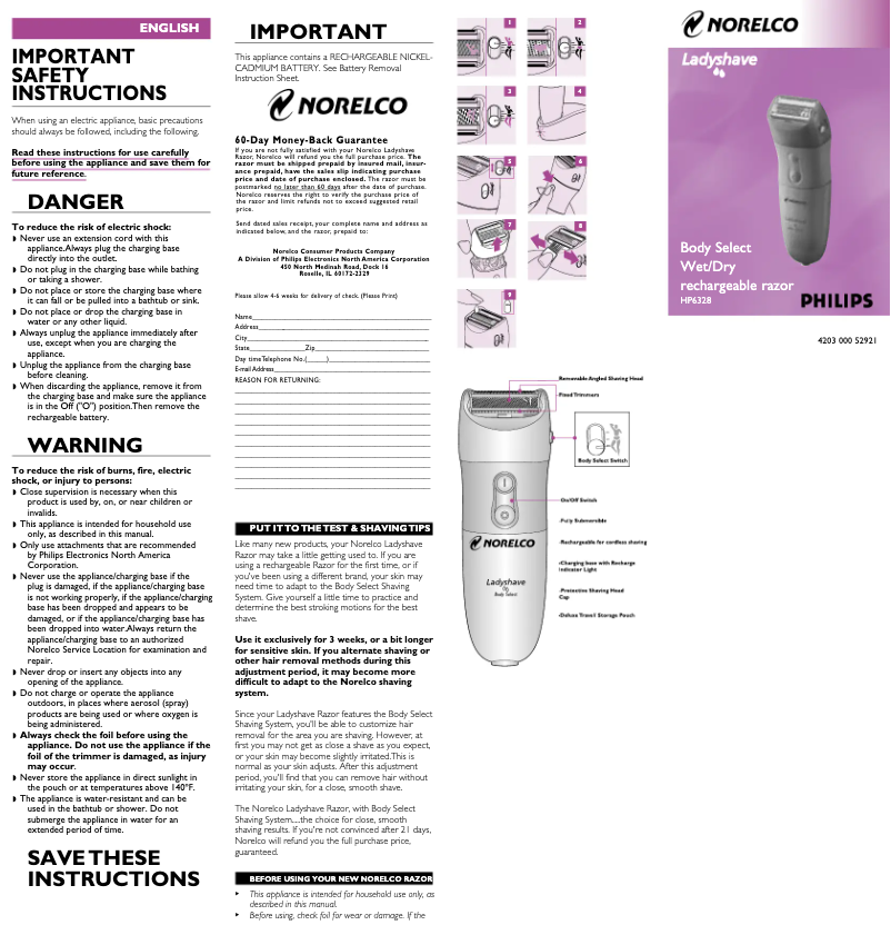 Page 1 of the manual User Manual Philips HP6328