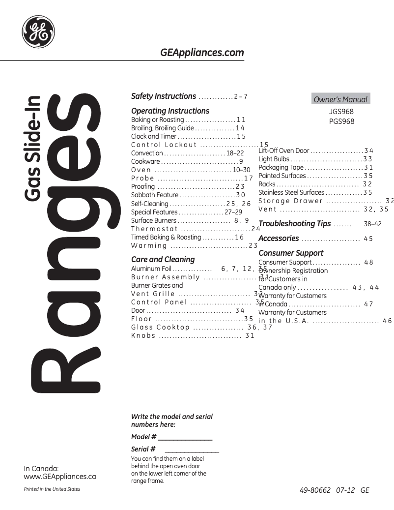 Page 1 of the manual Use and Maintenance Manual GE Profile PGS968SEPSS