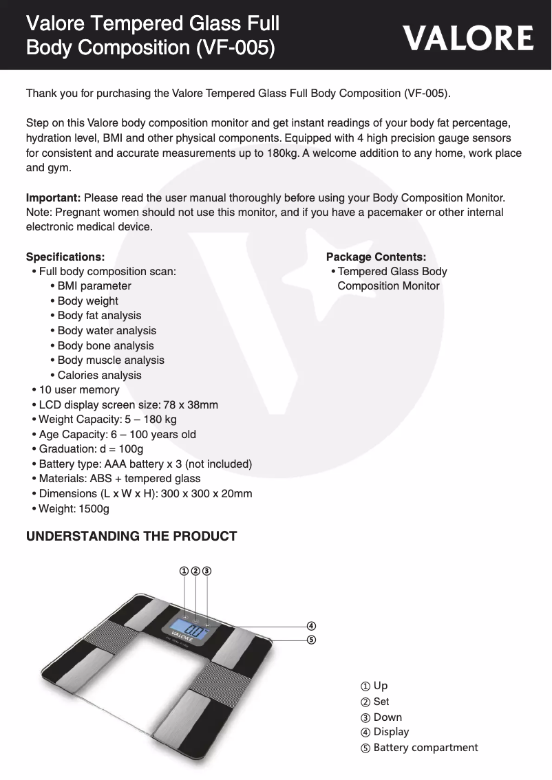 First page image of the manual for VF-005