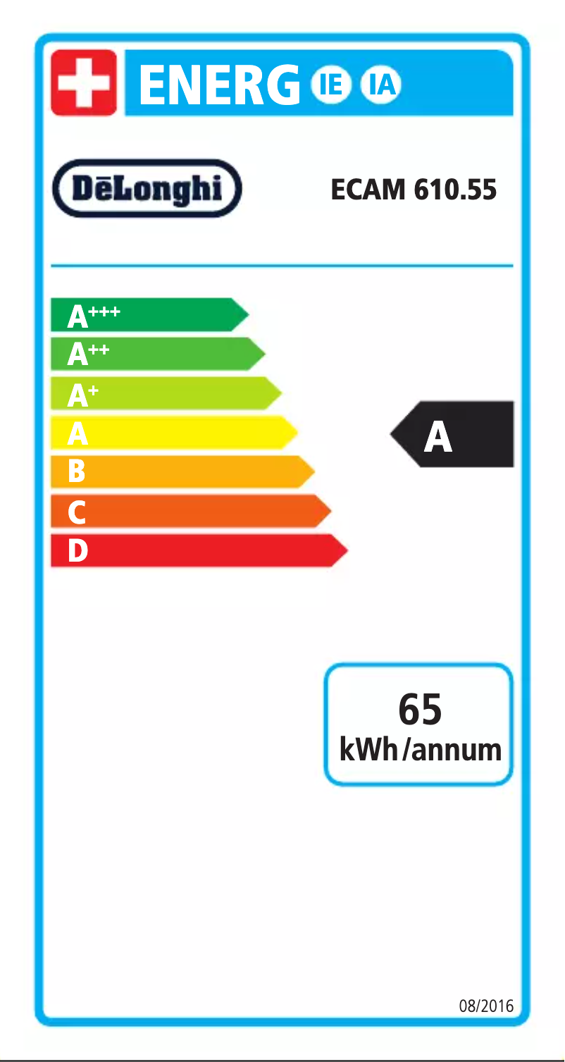 Page 1 of the manual Energy Label DeLonghi Primadonna Soul ECAM 610.55.SB