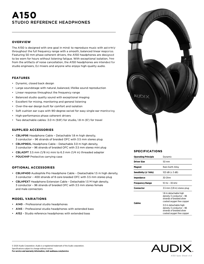 First page image of the manual for A150