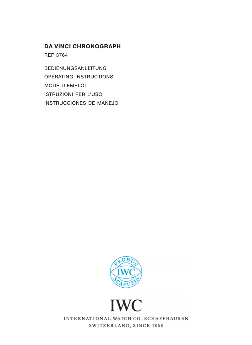 Page 1 of the manual User Manual IWC Da Vinci Chronograph 3764