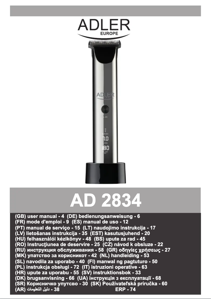 Page 1 of the manual User Manual Adler AD 2834