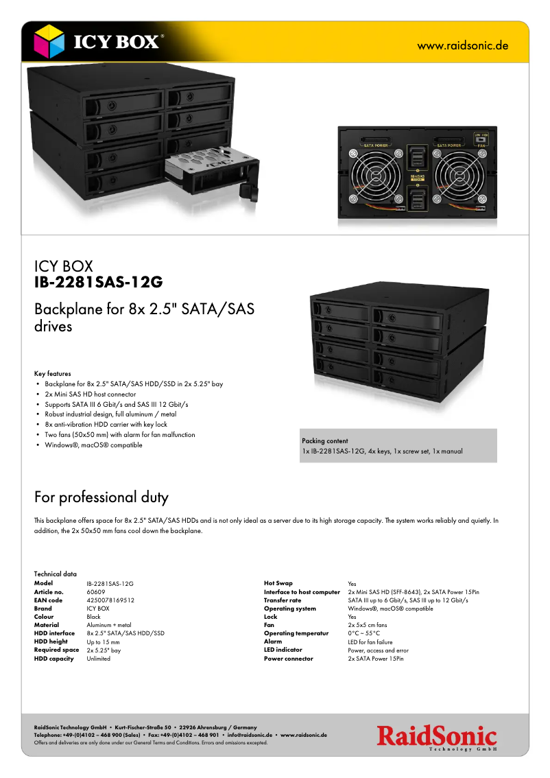 Page 1 of the manual Technical Sheet Icy Box IB-2281SAS-12G