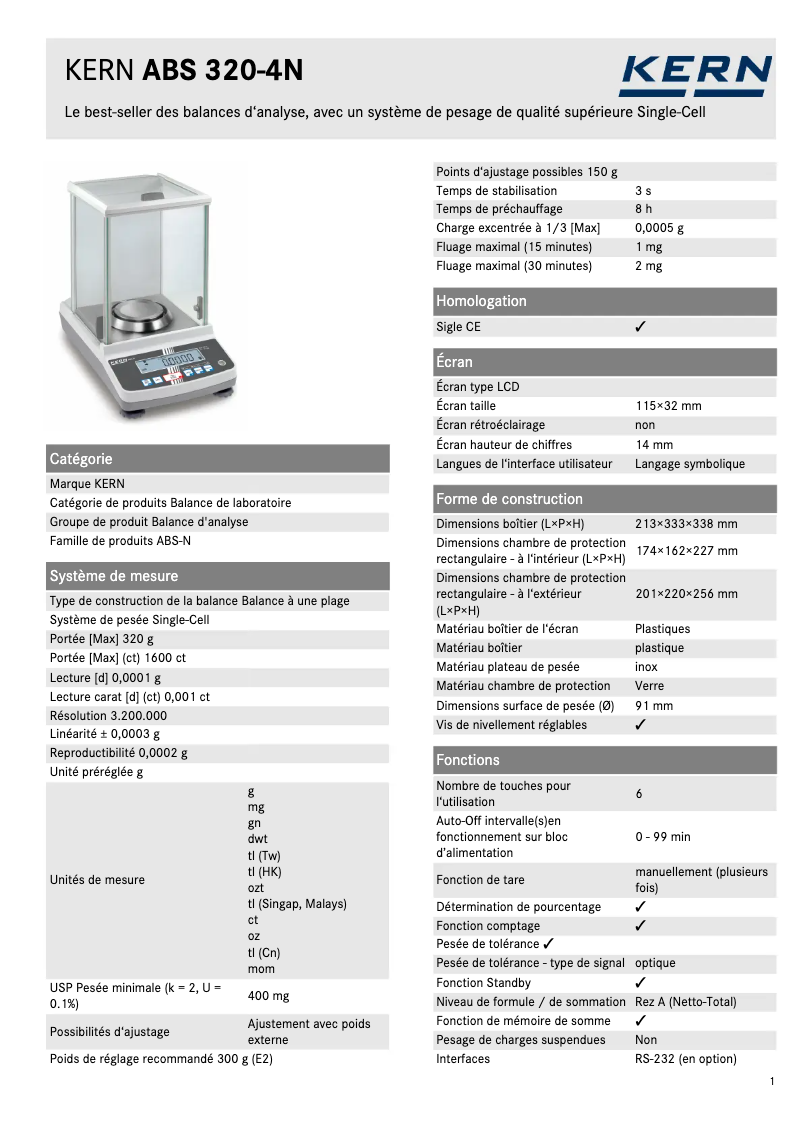 Page 1 of the manual Technical Sheet Kern ABS 320-4N
