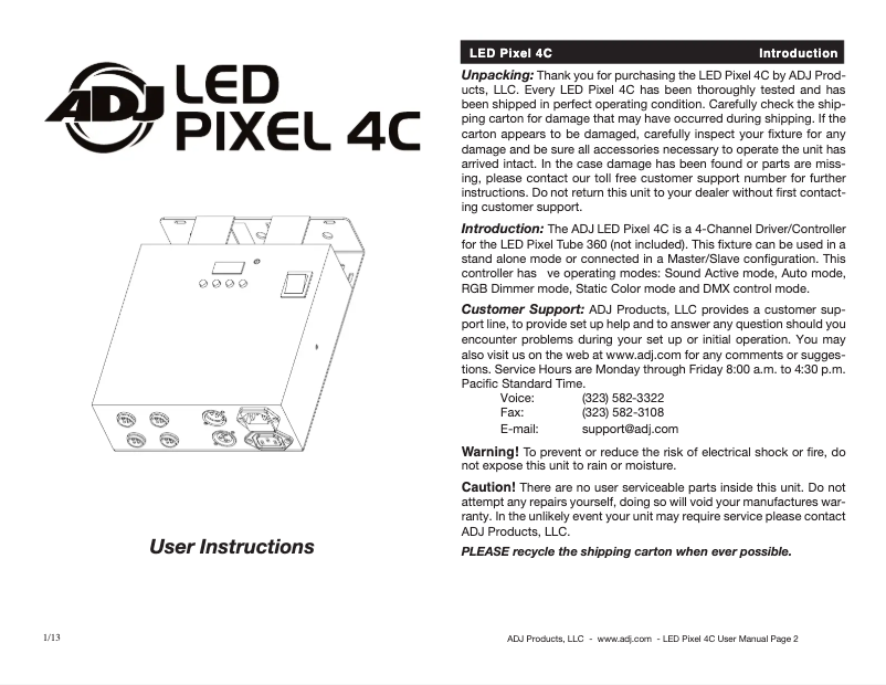 First page image of the manual for LED Pixel 4C