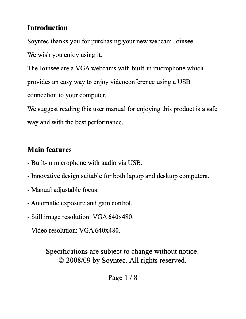 Image de la première page du manuel de l'appareil Joinsee 352