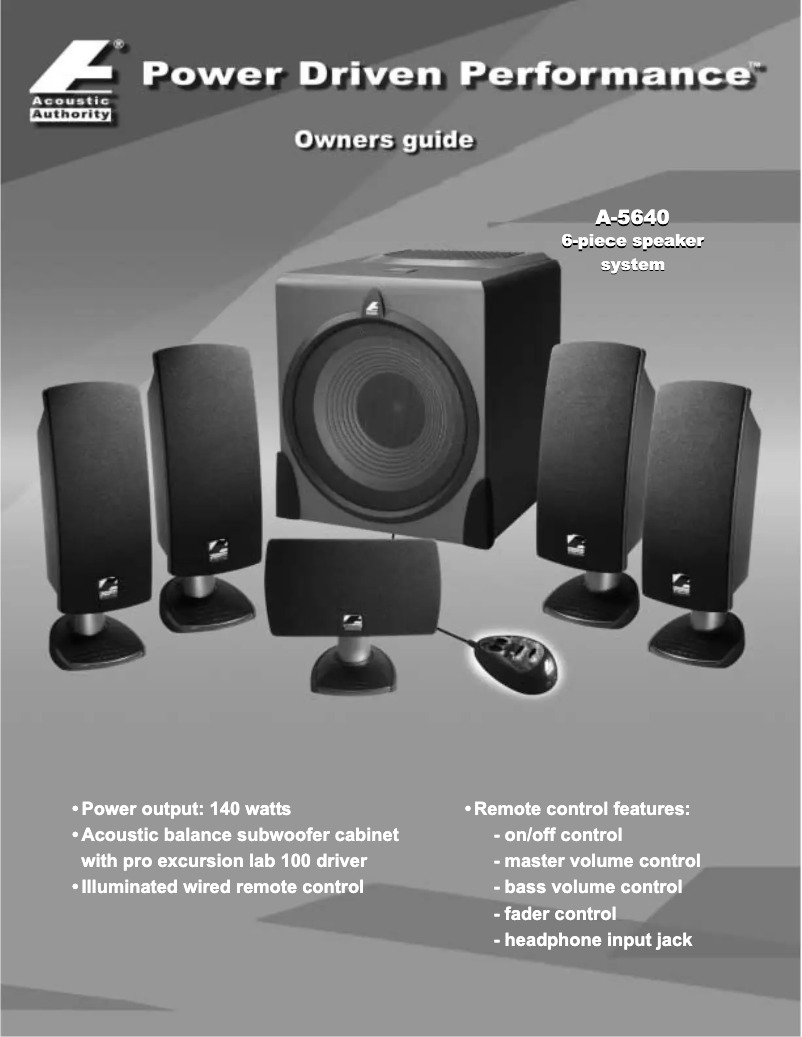 Page 1 of the manual User Manual Cyber Acoustics A-5640